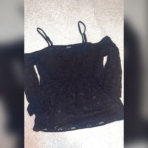 TORRID SIZE 2 smocked black lace baby doll cold shoulder top